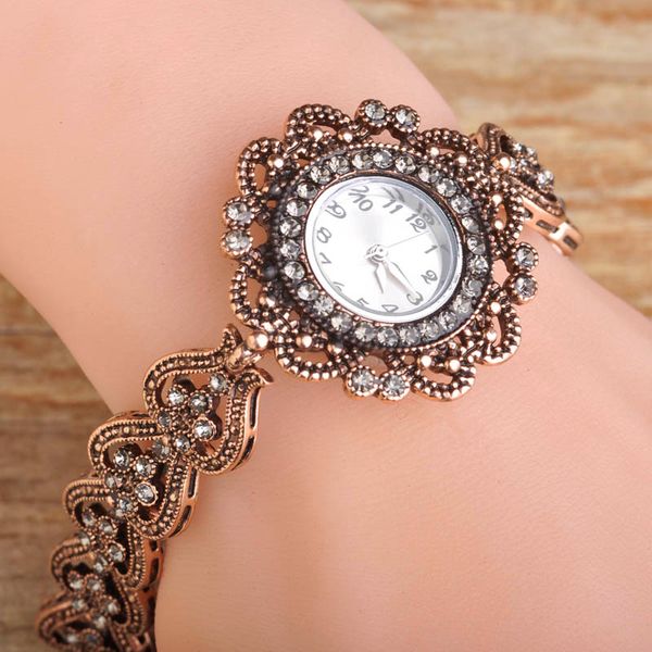 

vintage turkish wrist watch bracelet jewelry for women crystal antique gold-color special love, Black