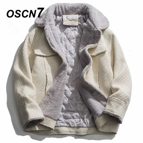 

oscn7 retro corduroy oversize fleece woolen padded jackets men 2019 japanese streetwear casual women parkas jackets coat 40183, Black