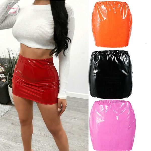 

2019 women pencil skirts women zipper high waist skirt colour pu leather skirt stretch bodycon short mini skirts hot, Black