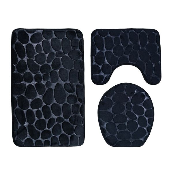 

3 pieces bathroom set non-slip bath mat contour rug toilet lid cover