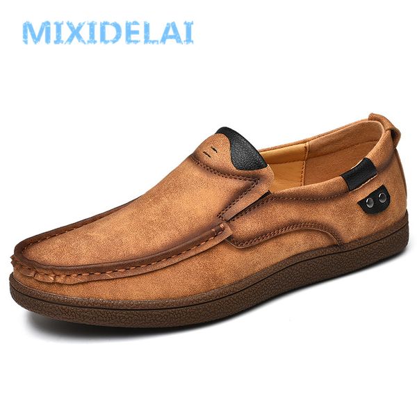 

mixidelai new spring summer outdoor leather casual shoes breathable men's shoes handmade flats moccasins loafers big size 38-48, Black