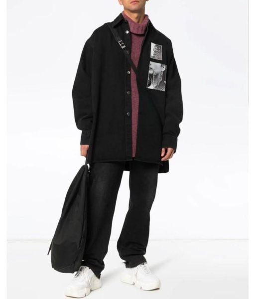 

new raf simons portrait black white large mens designer denim jackets womens couple luxury black long sleeve coat hfssjk179, Black;brown