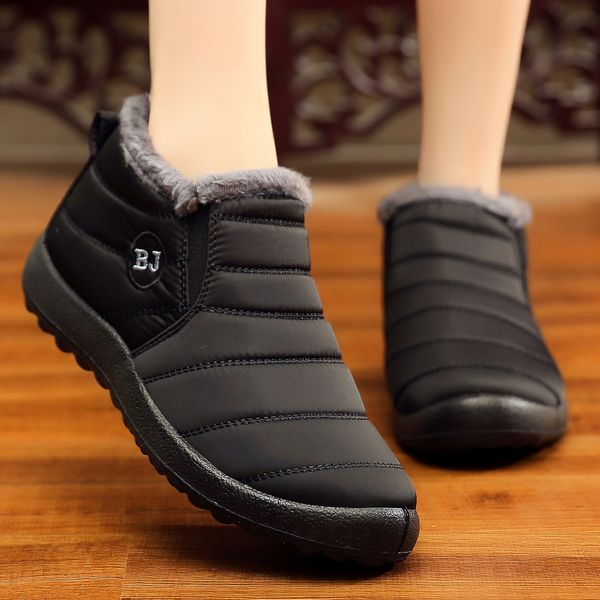 

men snow boots 2019 men boots winter shoes fashion ankle waterproof shoes warm fur slip on male, Black