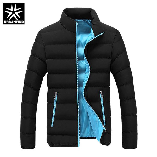 

urbanfind new autumn winter jacket men brand clothing casual coat mens solid color simple outwear male cotton padded parkas, Black