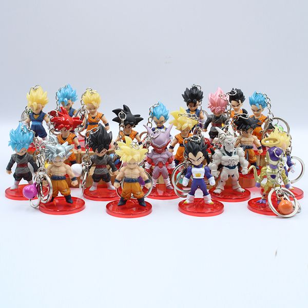 

21pcs/lot dragon ball keychain super saiyan god action figure son goku gohan vegeta vegetto frieza zamasu ultra instinct model toys, Silver