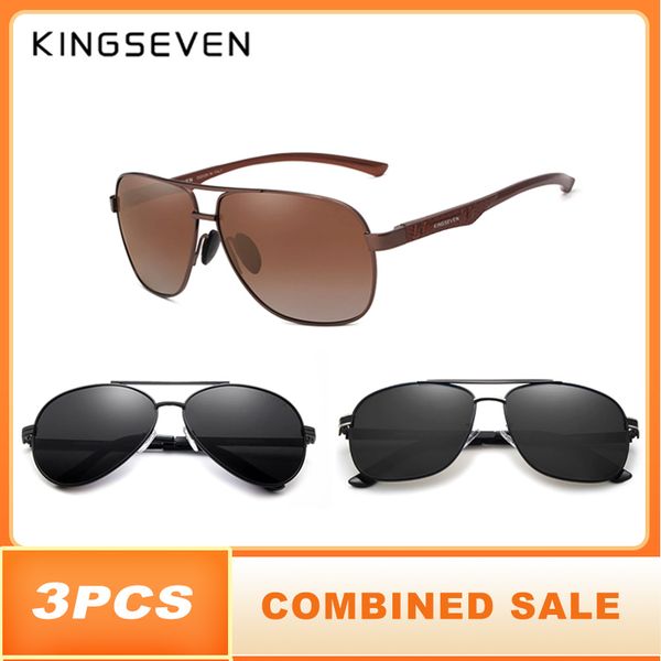

3pcs combined sale kingseven brand design sunglasses men polarized mirror lens 100% uv protection, White;black
