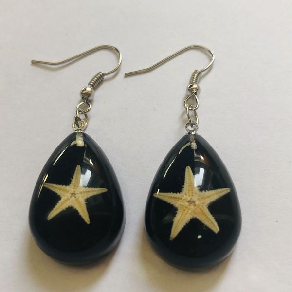 

yqtdmy vogue brand starfish black color drop design earring, Silver