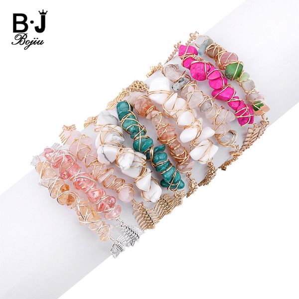 

bojiu new wrapped natural stretch stone charm bracelet adjustable women gold silver copper chain irregular gravel bracelet bc258, Black