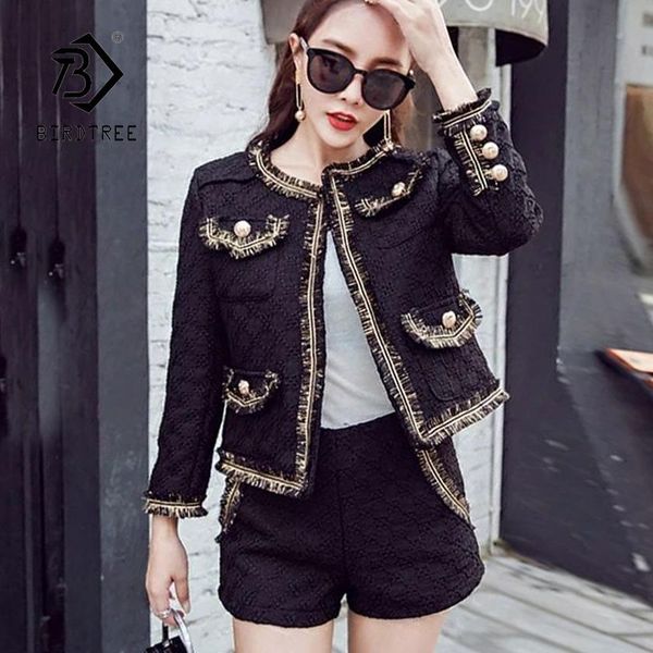 

новое прибытие женщины solid 2 шт набор повседневный o-образным вырезом твид куртки blazer высокой талией шорты элегантный офис леди костюм, Gray