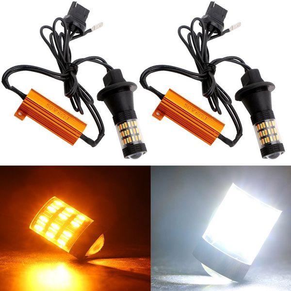 

2pcs 60smd 4014 chip 20w t20 7440 7441 w21w wy21w car led front turnlight daytime running lights drl&front turn signals all in one