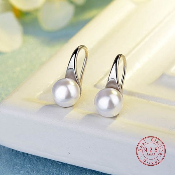 

trendy 925 sterling silver simple dangle earring elegant big round white pearl earrings jewelry classic earrings for women gifts