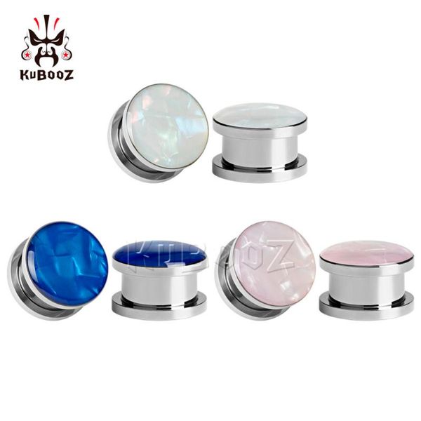 

kubooz ear piercing plugs tunnels ring shell stainless steel body jewelry gauges fashion screw gauges earrings 2pcs 2g 0g 00g, Slivery;golden