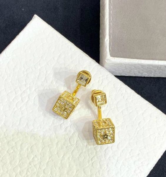 

2019 new designer lucky dice jewelry gold colour earrings square star crystal earrings 2 ways to wear women jewelry, Golden