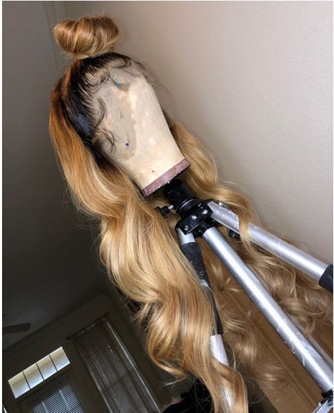 

ombre blonde human hair wig with baby hair preplucked glueless lace front wig wavy remy hair deep part lace wigs, Black