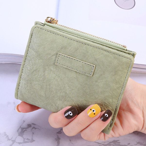 

women wallet solid color pu leather 2 folds zipper small purse for shopping msj99, Red;black