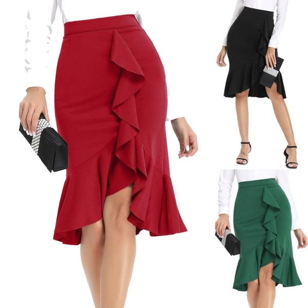 

2020 summer women skirt new high waist irregular ruffled bag hip fishtail female skirt, Black