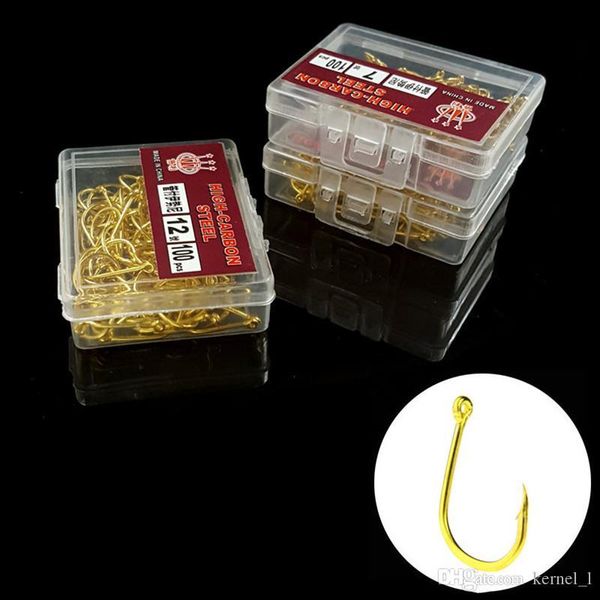 

1000pcs 10box 3-12# gold ise hook high carbon steel with hole barbed hooks fishing hooks fishhooks pesca carp fishing tackle accessories