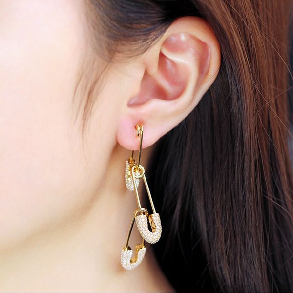 

one solid 925 sterling silver pin cuff stud earring yellow gold baby xl style micro cubic zirconia earrings women brand jewelry, Golden;silver