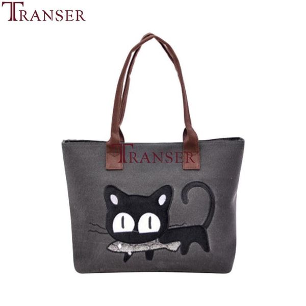 

transer 2018 new fashion women shoulder bag canvas bag cute cat office lunch a18 30, Blue;pink