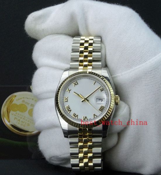 

2019 мода благородная роскошь новый 36 мм 18-каратного золота из нержавеющей стали datejust белый смелый роман 116233 сан-блан мужские часы, Slivery;brown