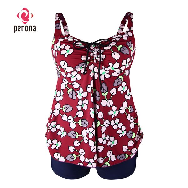 

perona plus size tankini set women swimwear two piece swimsuit print beachwear padded bandage bathing suit swimdress, White;black