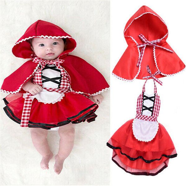 

0-24m newborn toddler baby girl red riding hood with wolf costume tutu skirt newborn p props costume+cape cloak baby outfit, White