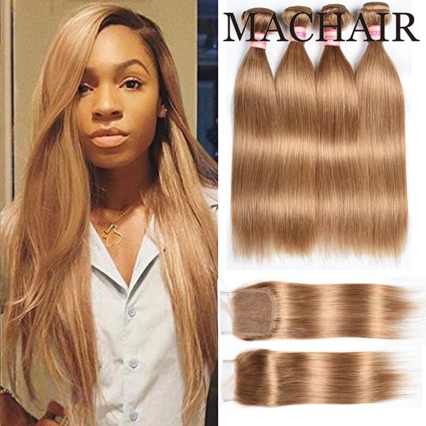 2019 Honey Blonde 27 Body Wave Straight Hair Bundles With Closure