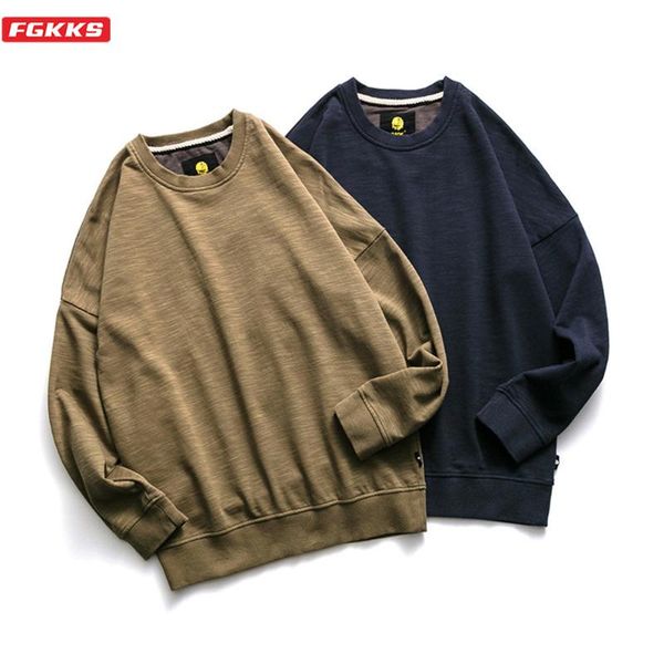 

fgkks brand new men round neck sweatshirt men's fashion wild solid color sweatshirt casual sweatshirts male, Black