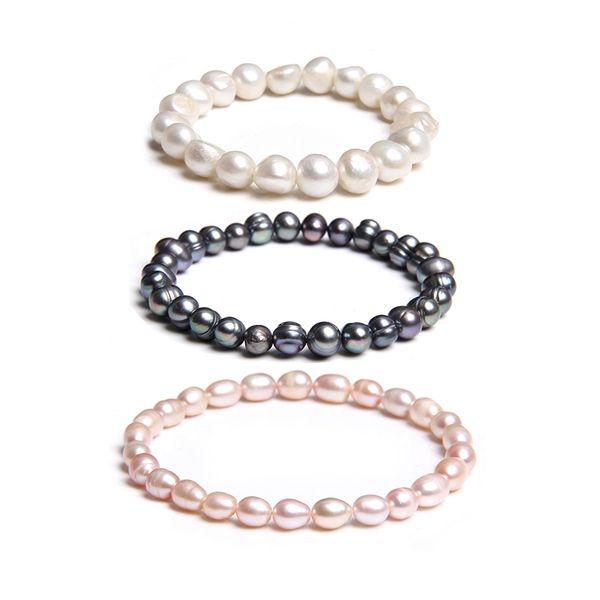 

natural pearl charm beaded bracelet women real baroque pink white round pearl beads jewelry wedding accessories gift, Black