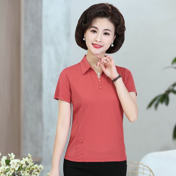 

fashion women summer shirts red solid colour turn down collar short sleeve slim fit coton woman plain daily shirt, White
