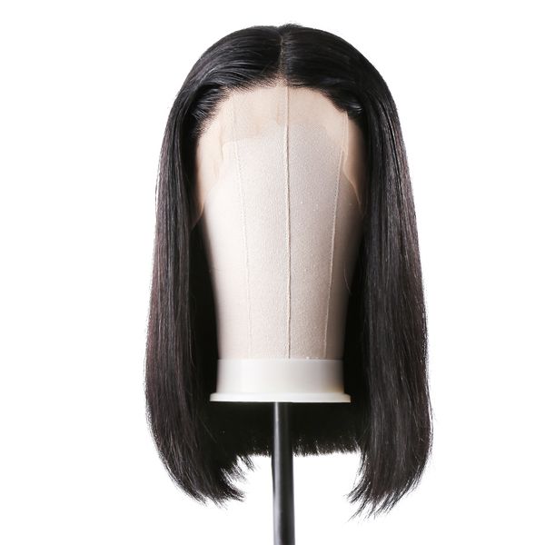 

linksbeauty short bob wigs brazilian remy hair can be dyed 13*6 straight lace front human hair wigs for women pre-plucked wig, Black;brown