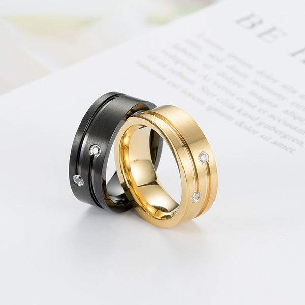 

stainless steel brushed matte lovers ring for women men simple stripe zirconia ring wedding anniversary engagement jewelry gifts, Silver