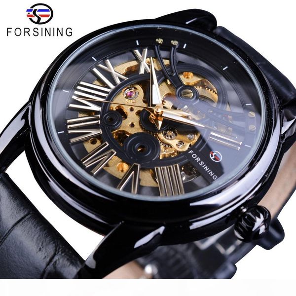 

forsining black bezel roman retro men automatic watch brand luxury automatic fashion skeleton gear gold movement wristwatch, Slivery;brown