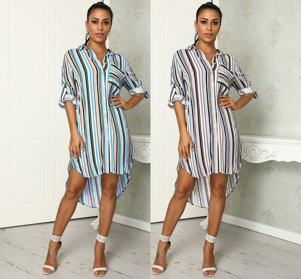 

71sm9052 women's autumn new lapel neck long sleeve striped shirt dresses long after short casual and fashion classics, Black;gray