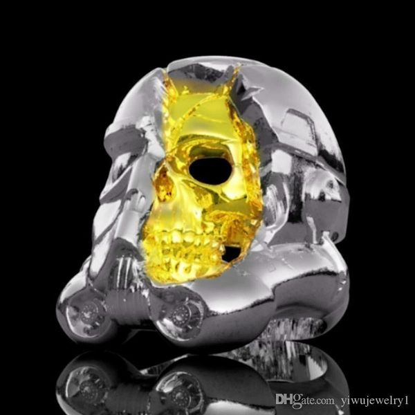 

gothic men's fashion gas mask skull ring plated 925 sterling silver ring, suitable for steampunk jewelry us size 7-14