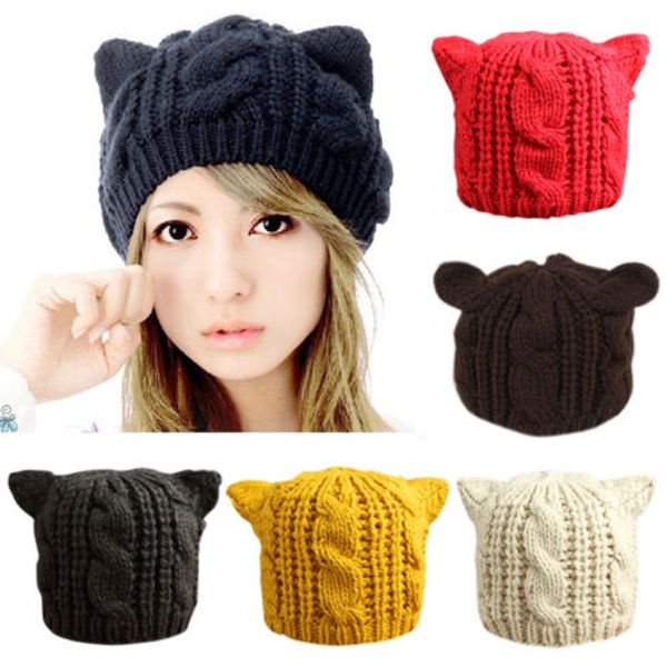 

women girls cat ears knitted winter warm hat cap beanies casual fashion hats, Blue;gray