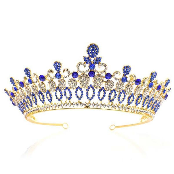 

luxury blue/red rhinestone crystal bride tiaras and crowns queen noiva diadem bridal hair jewelry wedding hair accessories bh, Golden;white