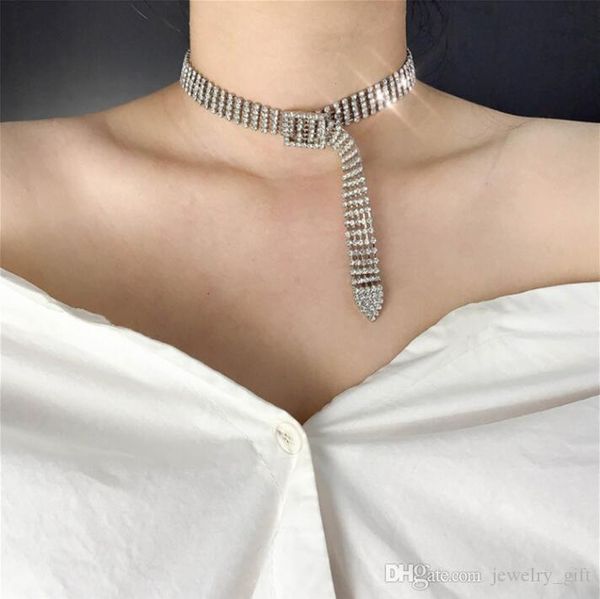 

2019 new european and american choker belt modeling rhinestones exaggerated personality neck chain full diamond dual-use clavicle chain shor, Gray