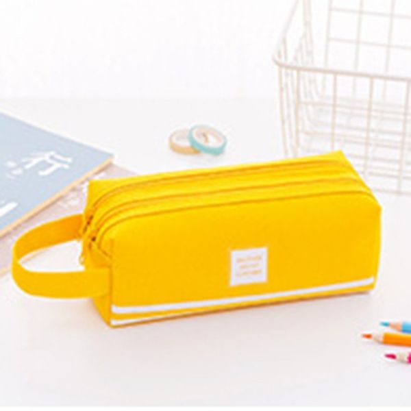 

double layers multifunctional solid color school pencil bag pencil pouch office stationery oxford cloth case bag