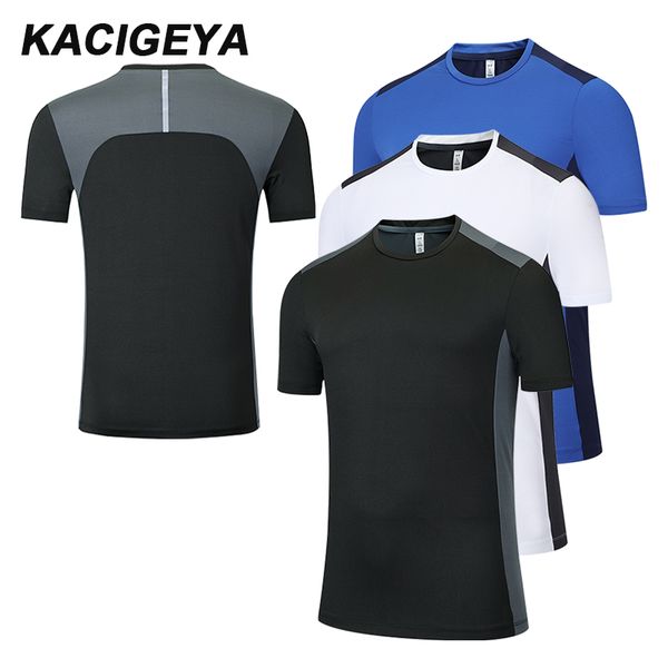 

men t-shirt jogging big polyester cycling soccer training new jersey quick dry patchwork men tshirts running short sleeves, Black;blue