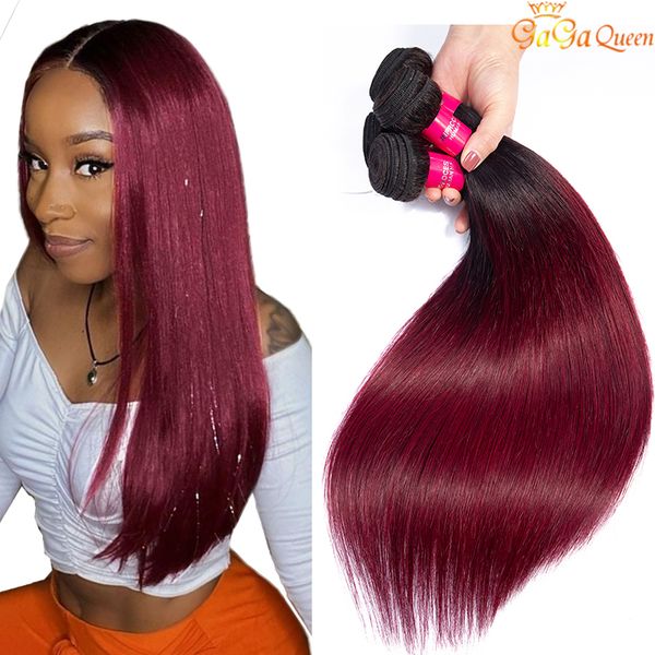 Bundle di capelli lisci brasiliani Ombre di alta qualità Two Tone 1B / 99J Estensioni dei capelli umani lisci malesi brasiliani peruviani vino rosso