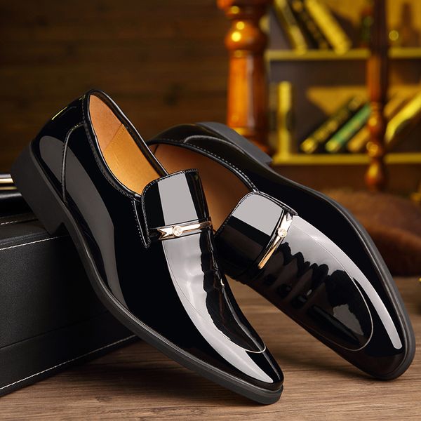 

man 2019 business male shoe fashion men weddin dress formal shoes leather luxury men office sapato social masculino party shoes, Black