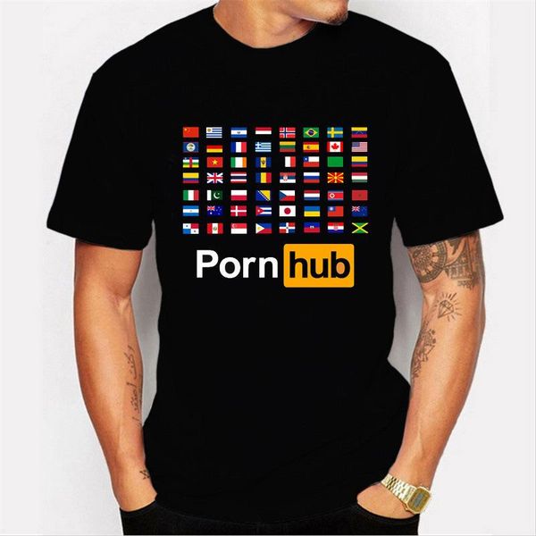 

летняя футболка флаг печатный круглый вырез с коротким рукавом свободная футболка повседневная одежда порно-хаб мода мужская, White;black