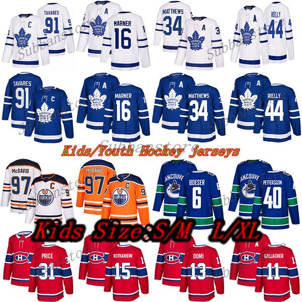 

kids hockey jerseys toronto maple leafs montreal canadiens vancouver canucks edmonton oilers 97 connor mcdavid 91 tavares, Black;red