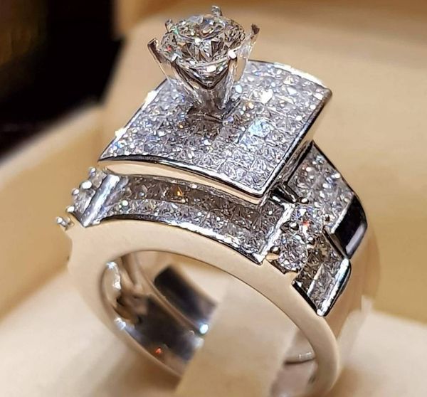 

белое золото ослепительно серебряные ювелирные изделия белый циркон кольцо невесты обручальные кольца для женщин девушки мода любовник кольц, Silver