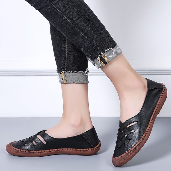 

flat with soft soles single shoes for woman new arrival loafers women lazy shoes hollow out large sizes loafers single, Black