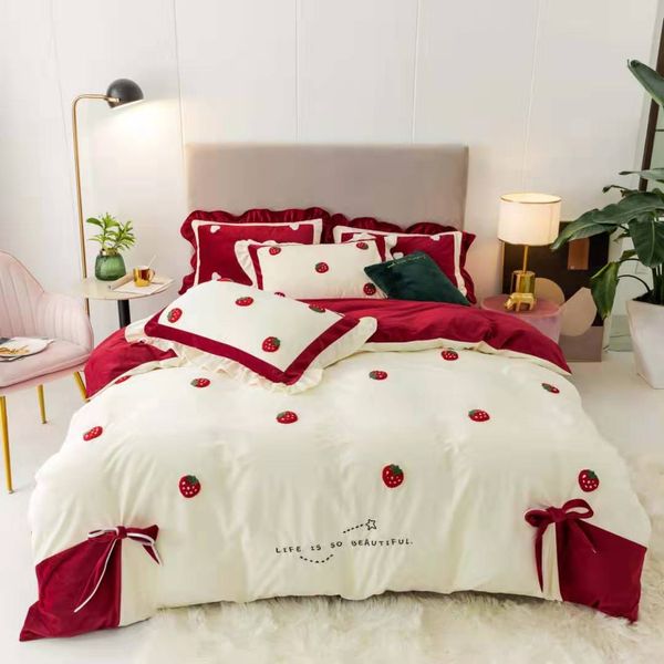 

fb1912ak0021 soft comfortable baby silk velvet bedding set thickness super soft crystal flannel warm duvet cover flannel bedsheet 4pcs/set
