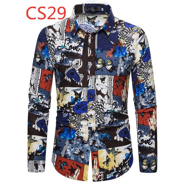 

2019 men's shirts retro floral printed man casual slim shirt fashion classic men dress shirt men's long sleeve brand clothing, White;black