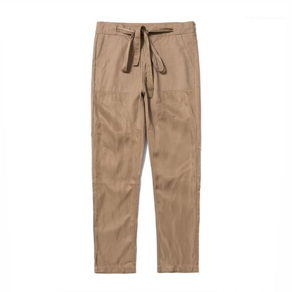 

style hip hop casual apparel mens casual designer straight pants solid color pocket drawstring homme clothing fashion, Black