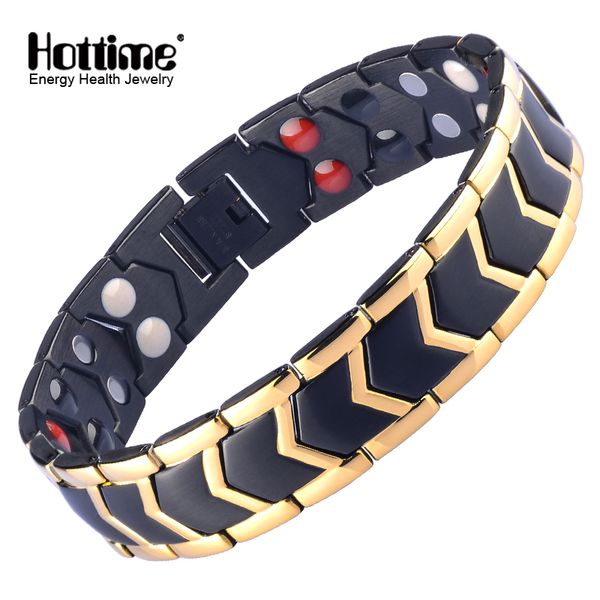 

ime new fashion therapeutic energy healing bracelet stainless steel magnetic therapy bracelet bangle for men, Golden;silver
